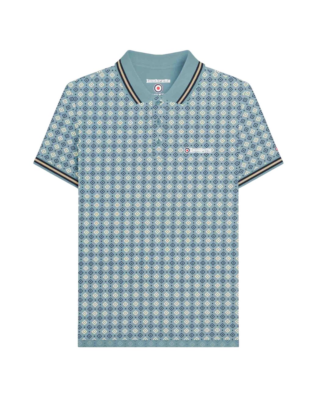 Lambretta Blue Ss25 Geometric Big & Tall Polo Shirt (Smoke) Cotton for men