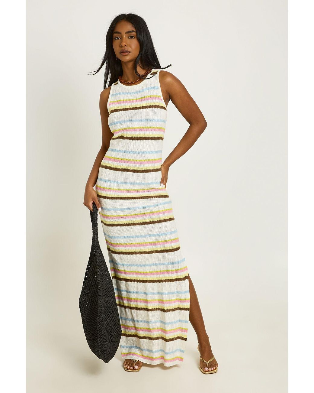 Boohoo Metallic Stripe Crochet Maxi Dress