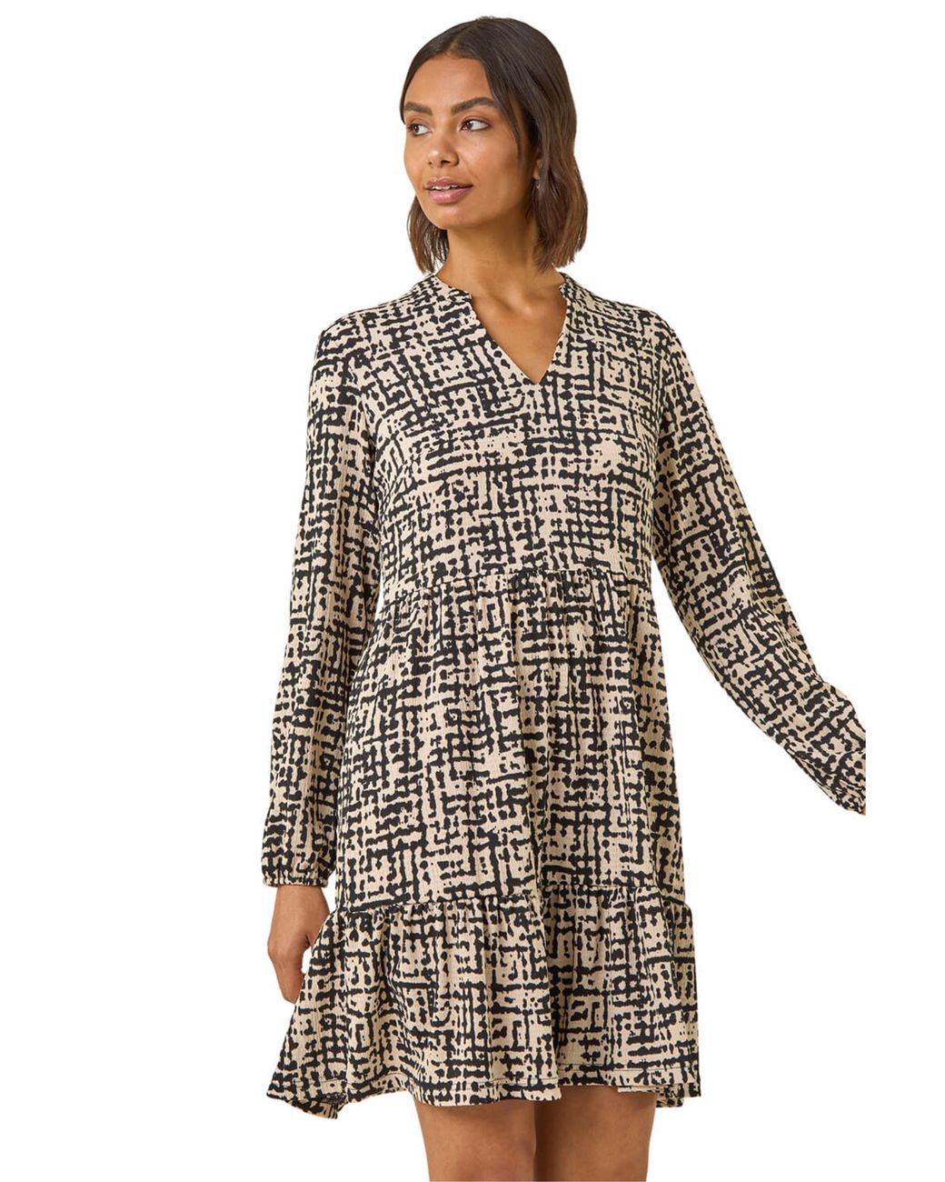 Roman Multicolor Textured Geo Print Smock Dress