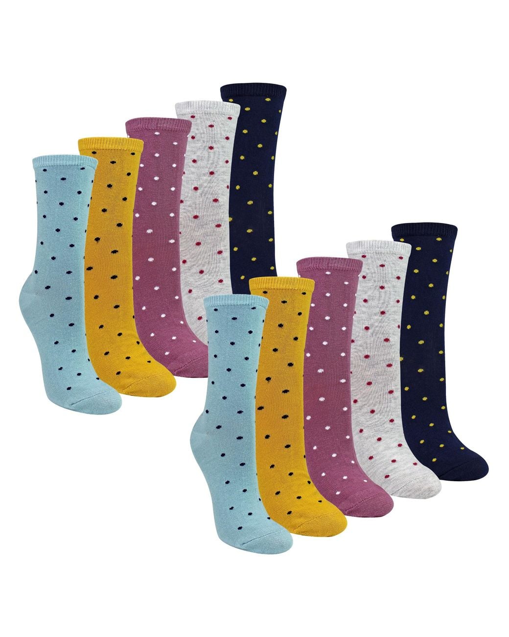 Sock Snob Blue 10 Pairs Ladies Multi Spot Socks