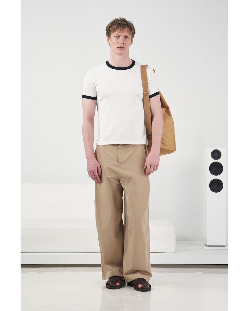Giesto Natural Color Blocked Crew Neck T-Shirt With Contrast Binding for men