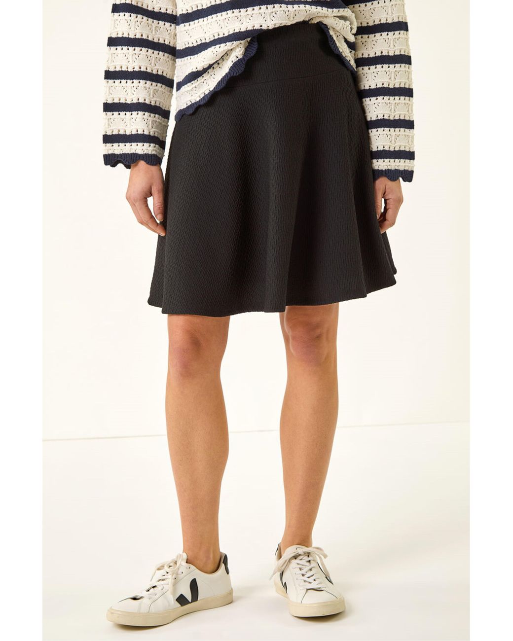 Roman Black Textured Skater Skirt