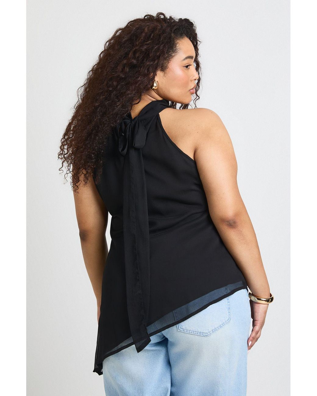 Boohoo Black Plus Chiffon Asymmetric Longline Top