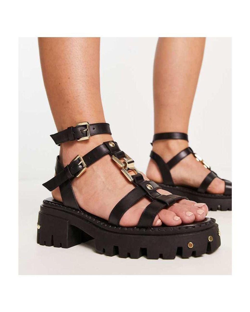 Black chunky flat sandals hot sale