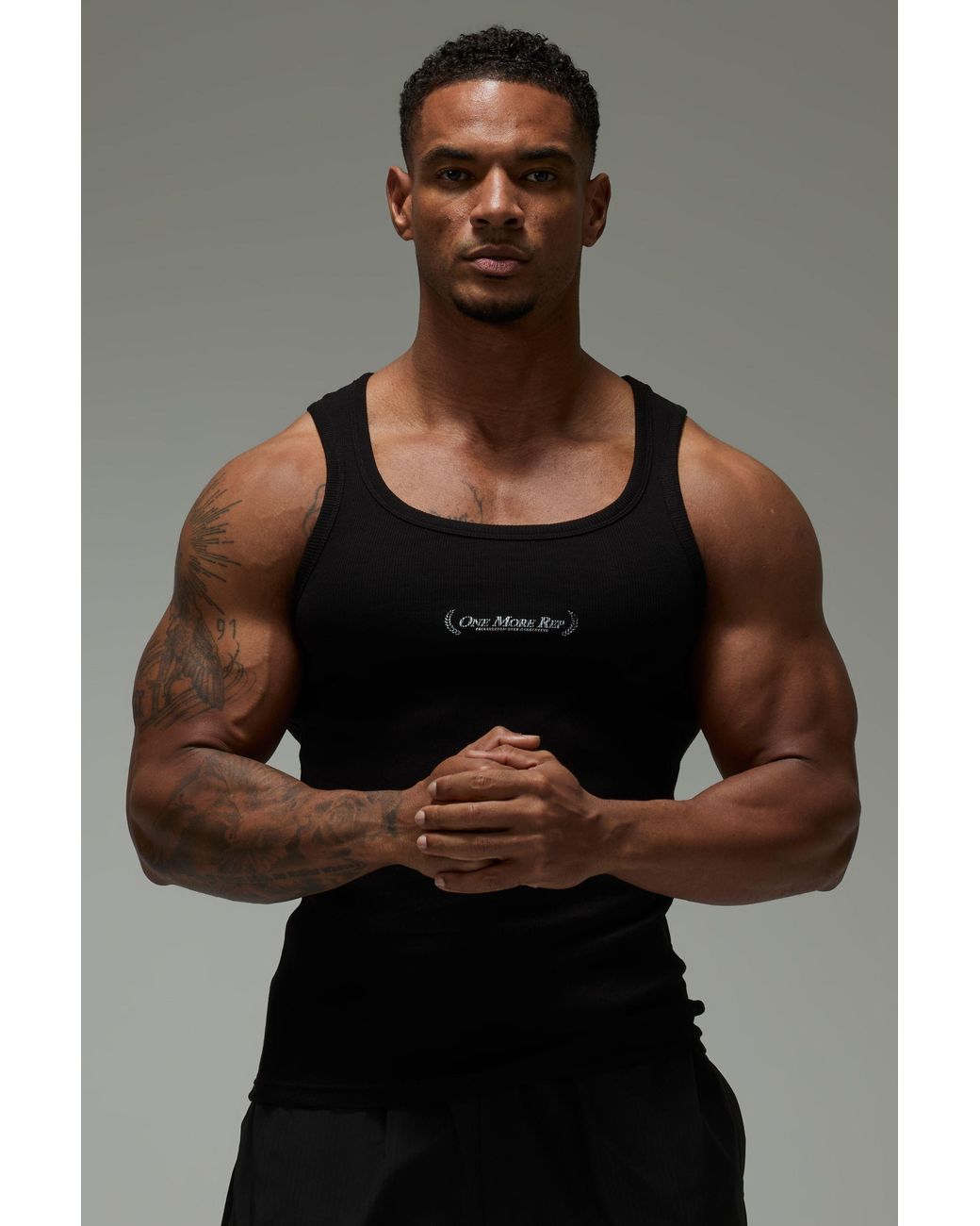 BoohooMAN Gray One More Rep Muscle Ribbed Vest for men