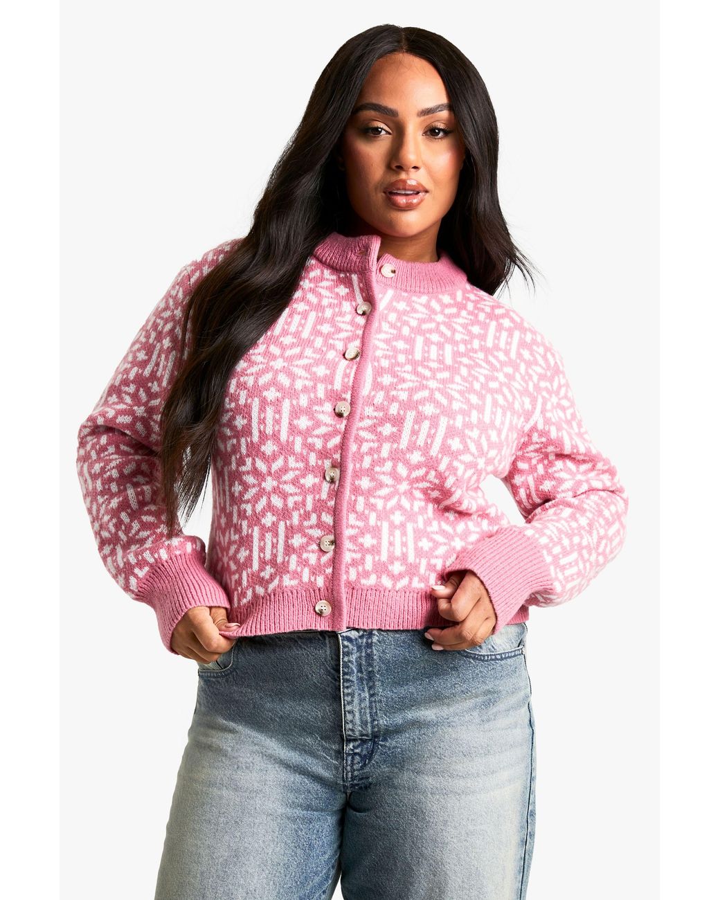 Boohoo Red Plus Premium Christmas Fairisle Knitted Cardigan