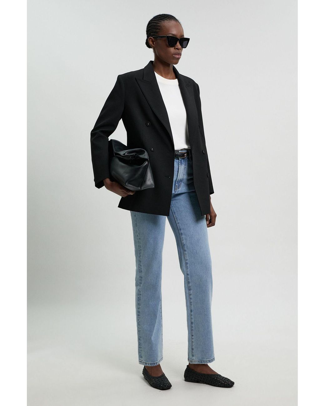 Karen Millen Blue Tailored Double Breasted Ruched Sleeve Blazer