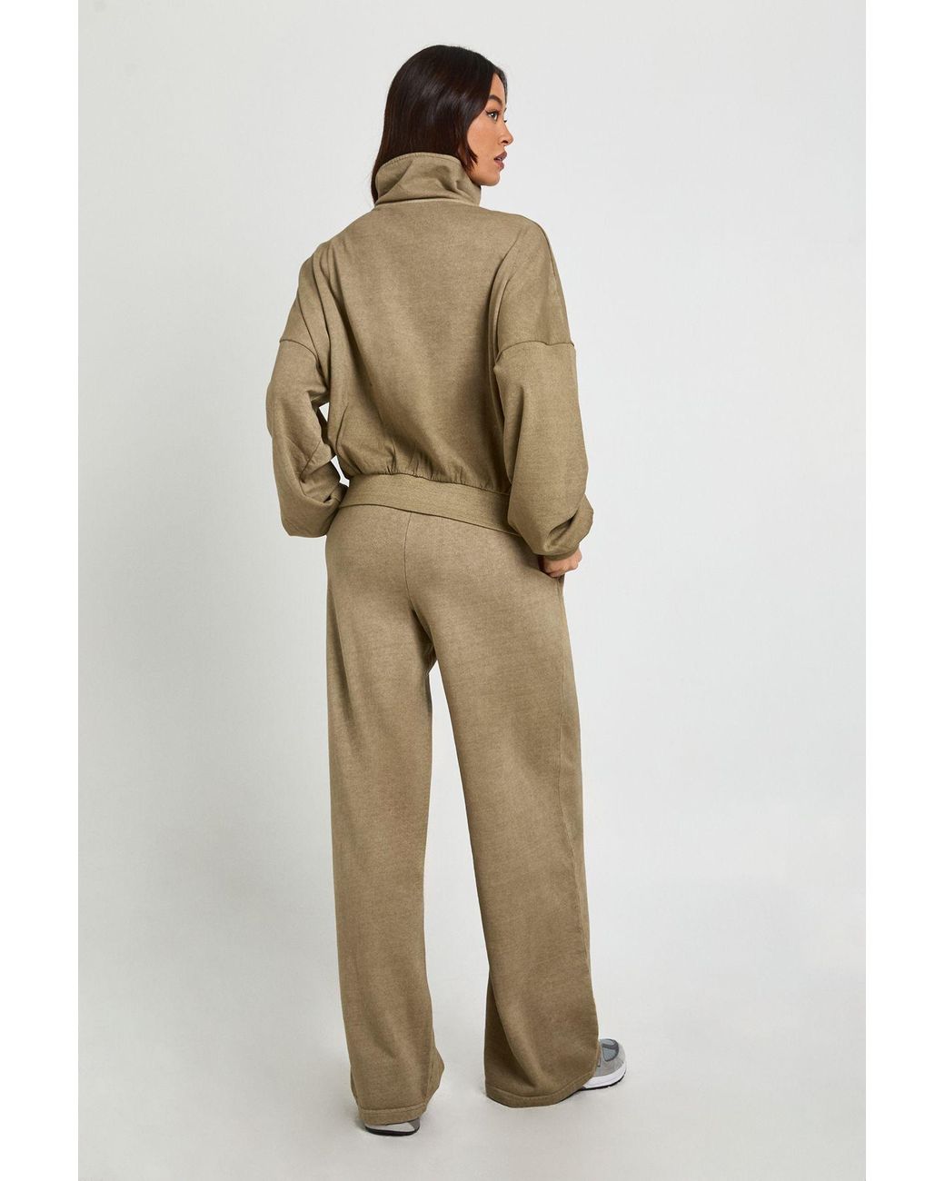 Boohoo Natural Tall Acid Wash Funnel Neck Straight Leg Tracksuit