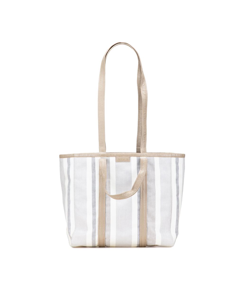 Balenciaga White Striped Canvas Tote