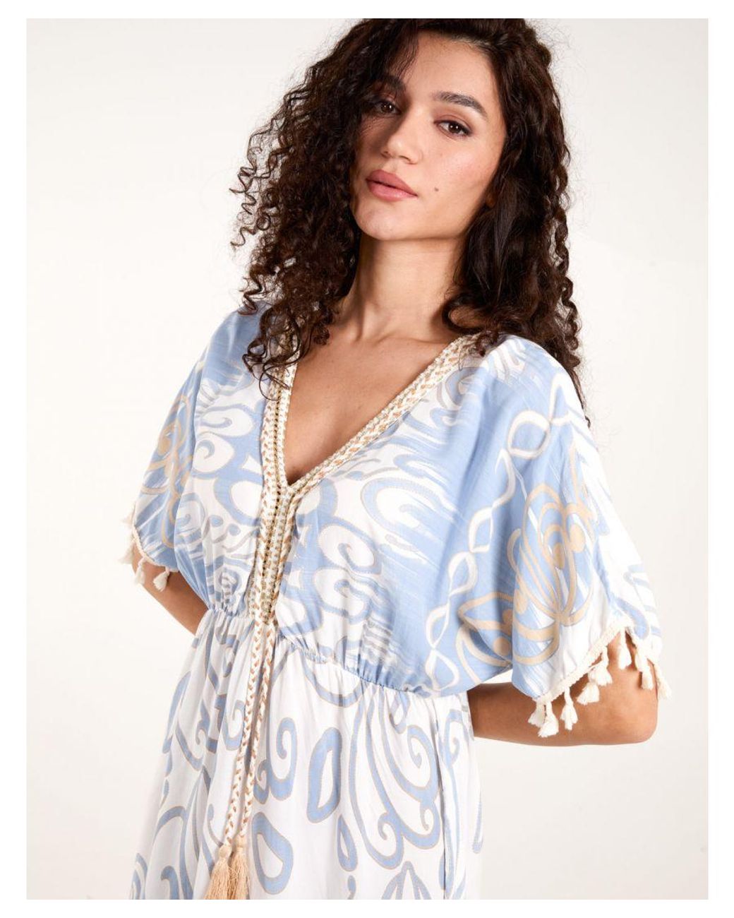 Blue Vanilla Blue Paisley Print Tassel Midi Dress