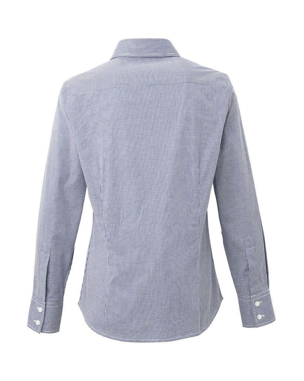 PREMIER Blue Ladies Microcheck Long Sleeve Shirt Cotton
