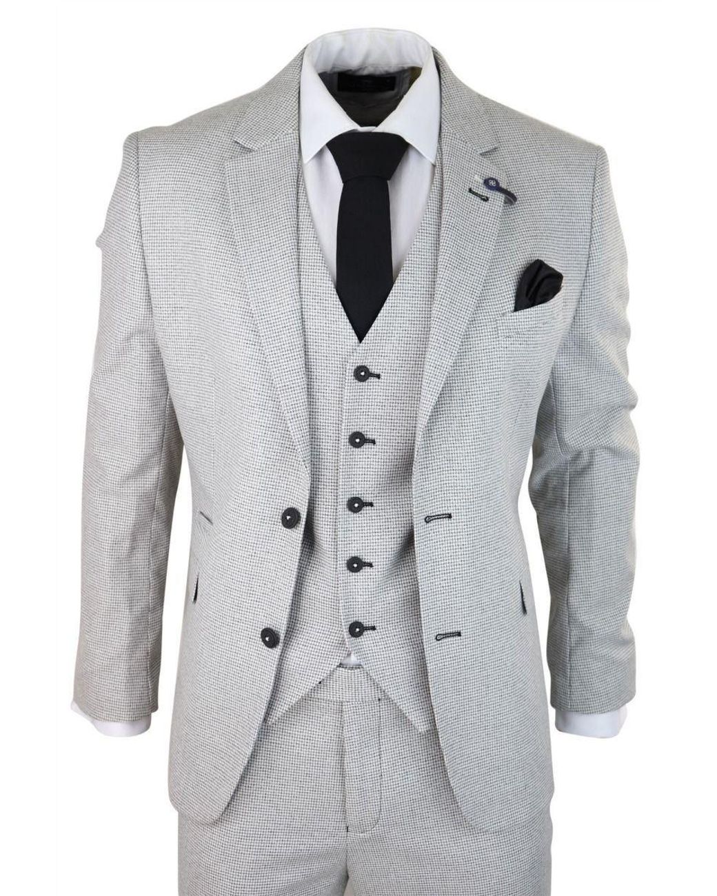 Infinity Leather Gray 3 Piece Light Check Tweed Retro Classic Suit for men