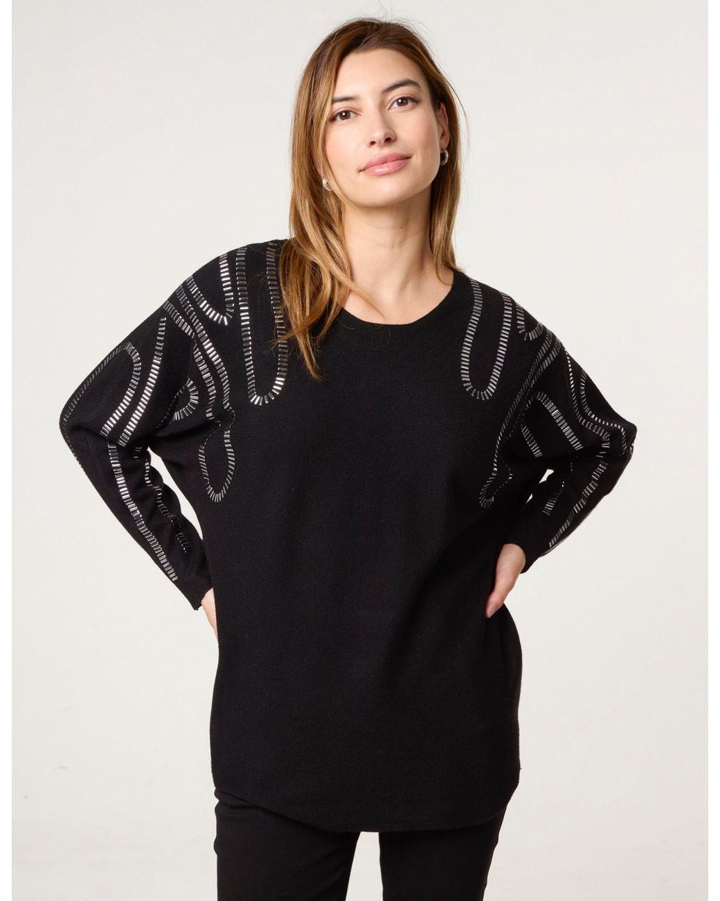 Blue Vanilla Black Embellished Shoulder Jumper