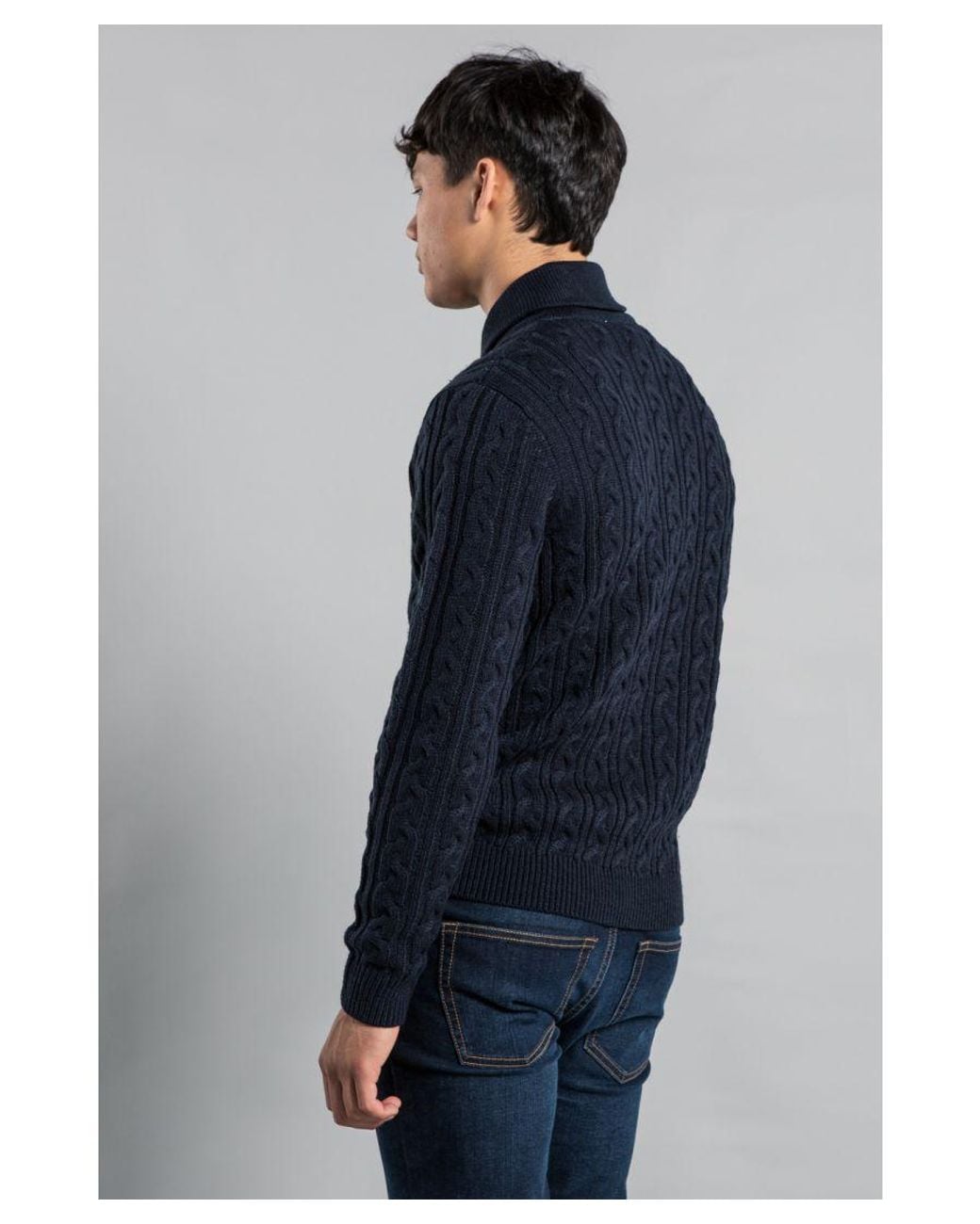 Tokyo Laundry Blue Shawl Neck Cable-Knit Jumper for men