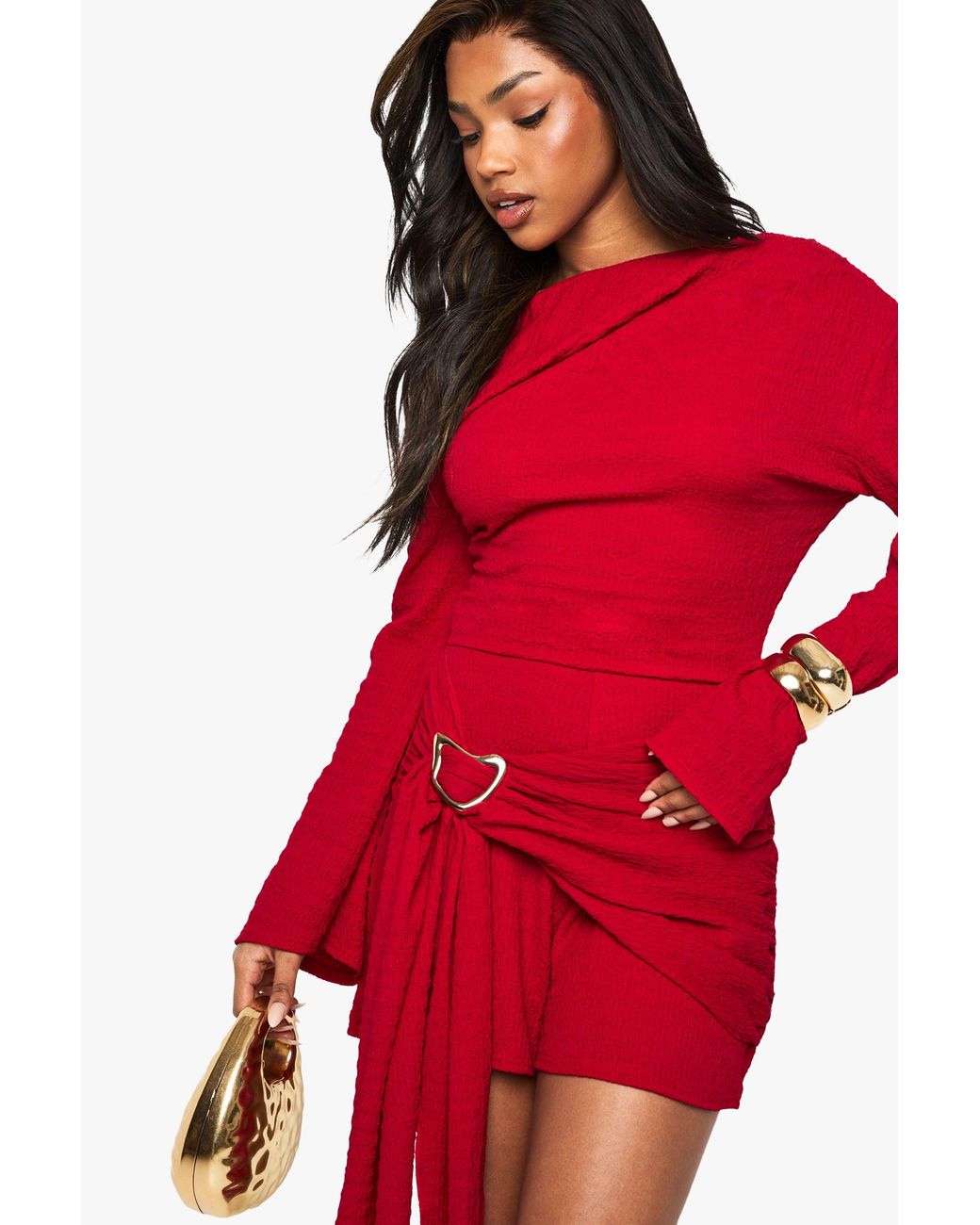 Boohoo Textured Asymmetric Romper