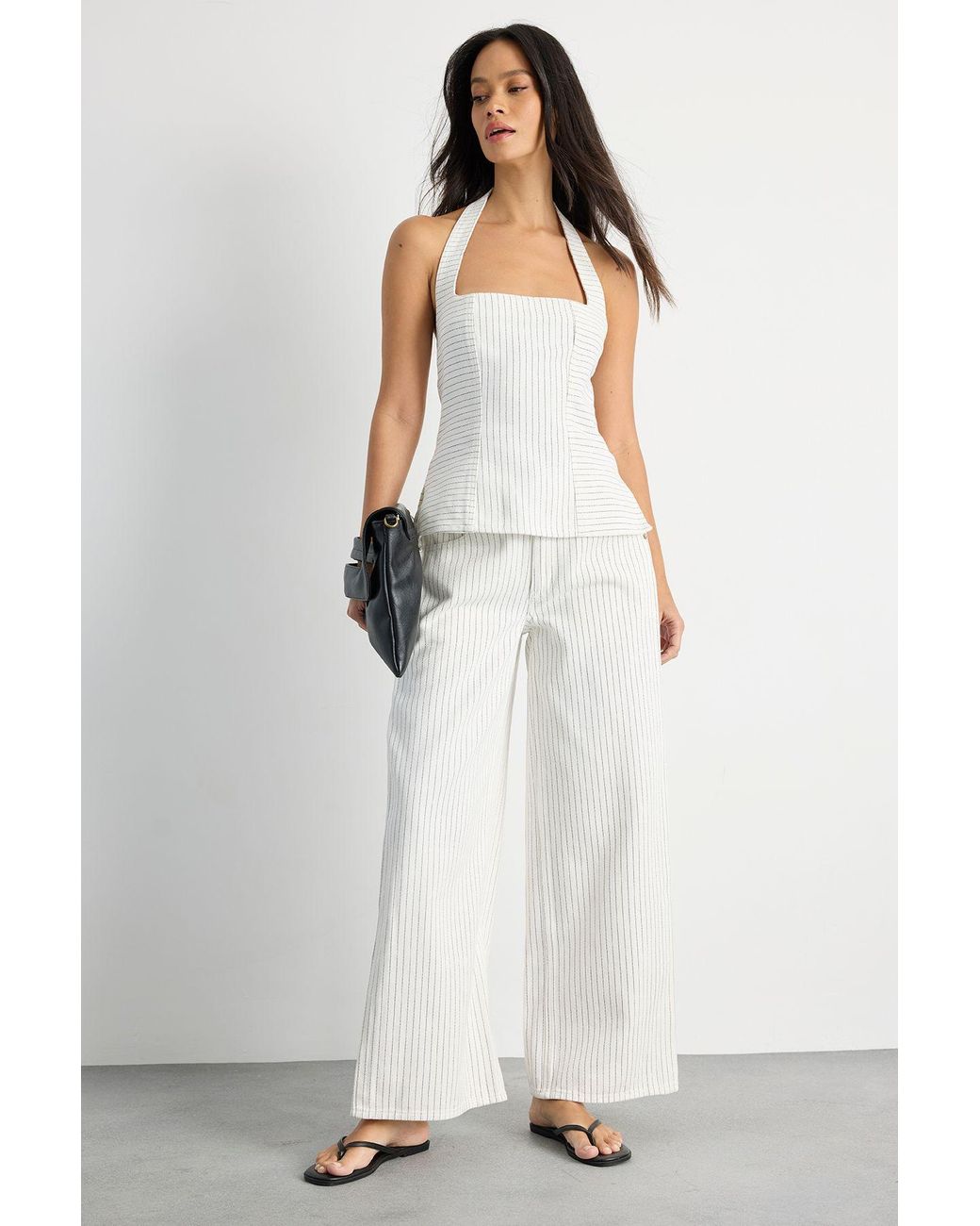 Warehouse White Pinstripe Halterneck Denim Top