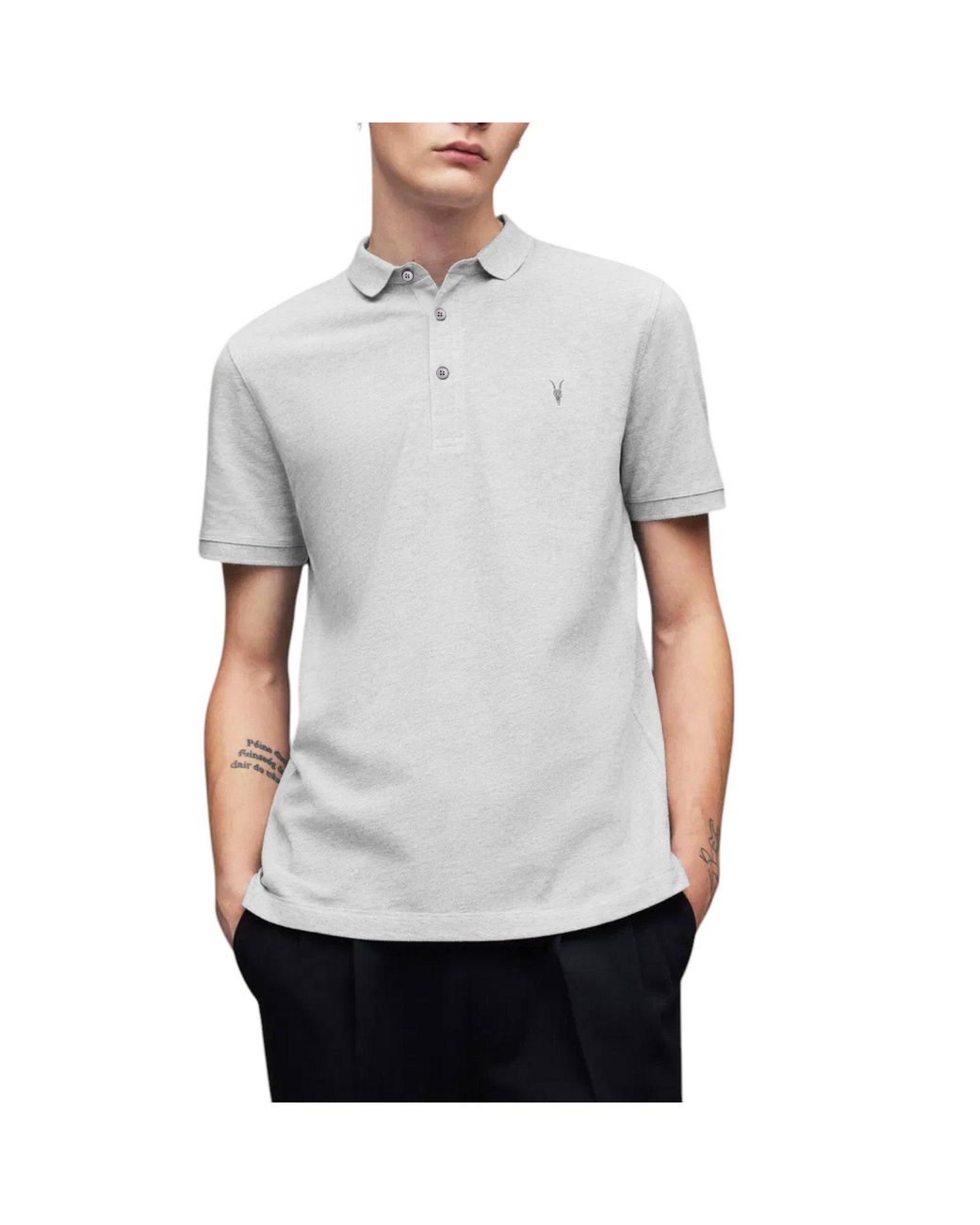 AllSaints Gray Reform Polo Shirt Summer Casual T Shirts for men