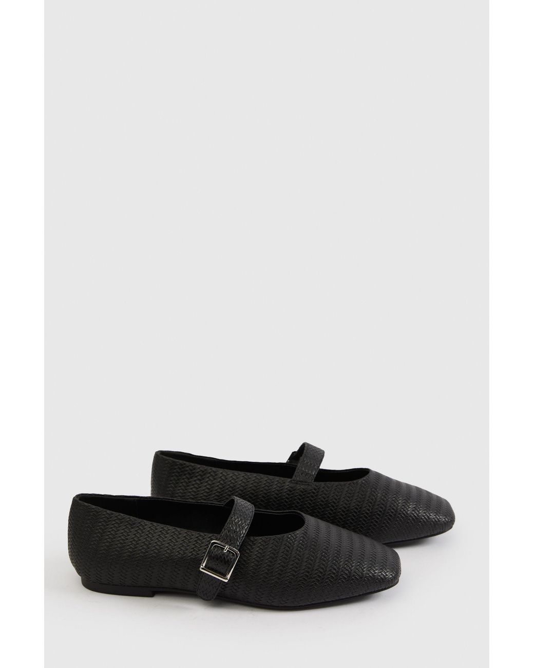 Boohoo White Extra Wide Fit Square Toe Ballet Weave Flats