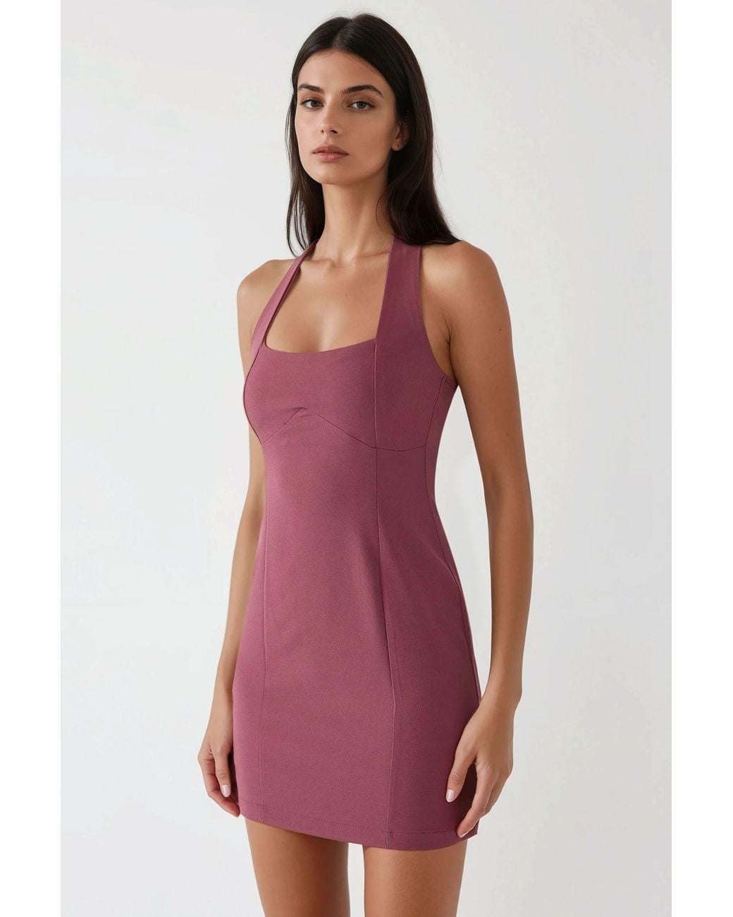 Hiccup Red Fitted Mini Dress With Square Collar