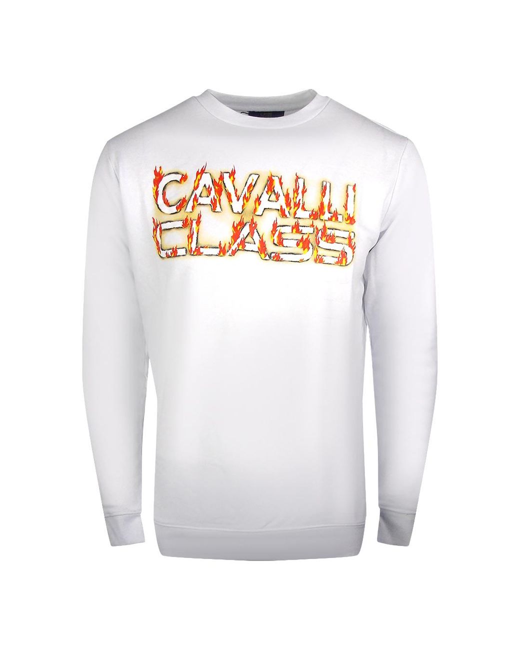 Roberto Cavalli White Fire Logo Design Sweatshirt Cotton for men