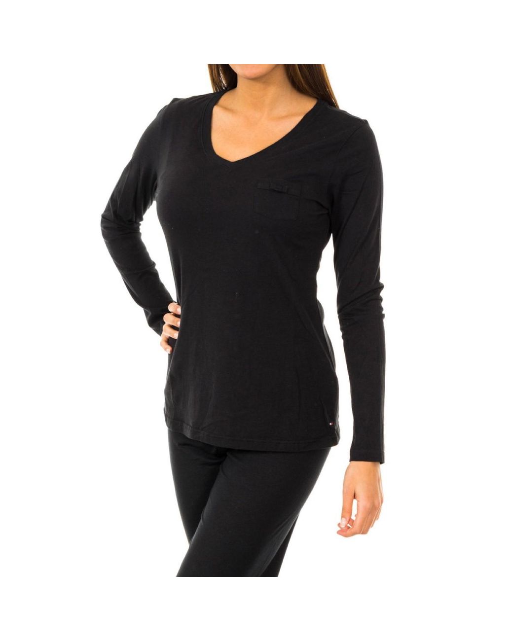 Tommy Hilfiger Black Long-Sleeved V-Neck T-Shirt 1487903577