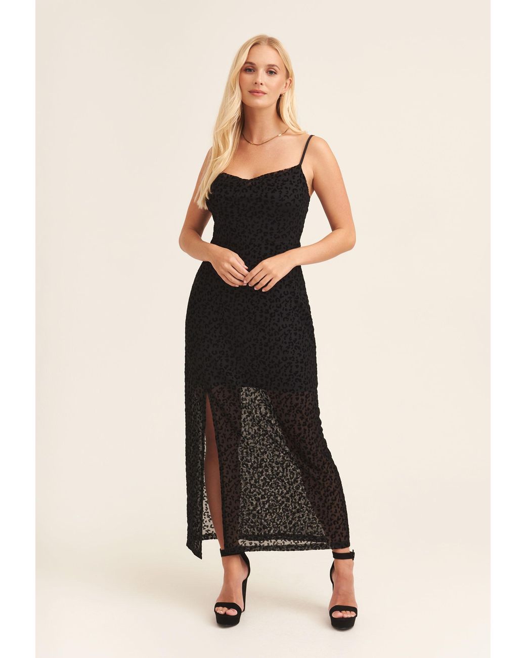 Gini London Black Animal Cowl Midi Dress