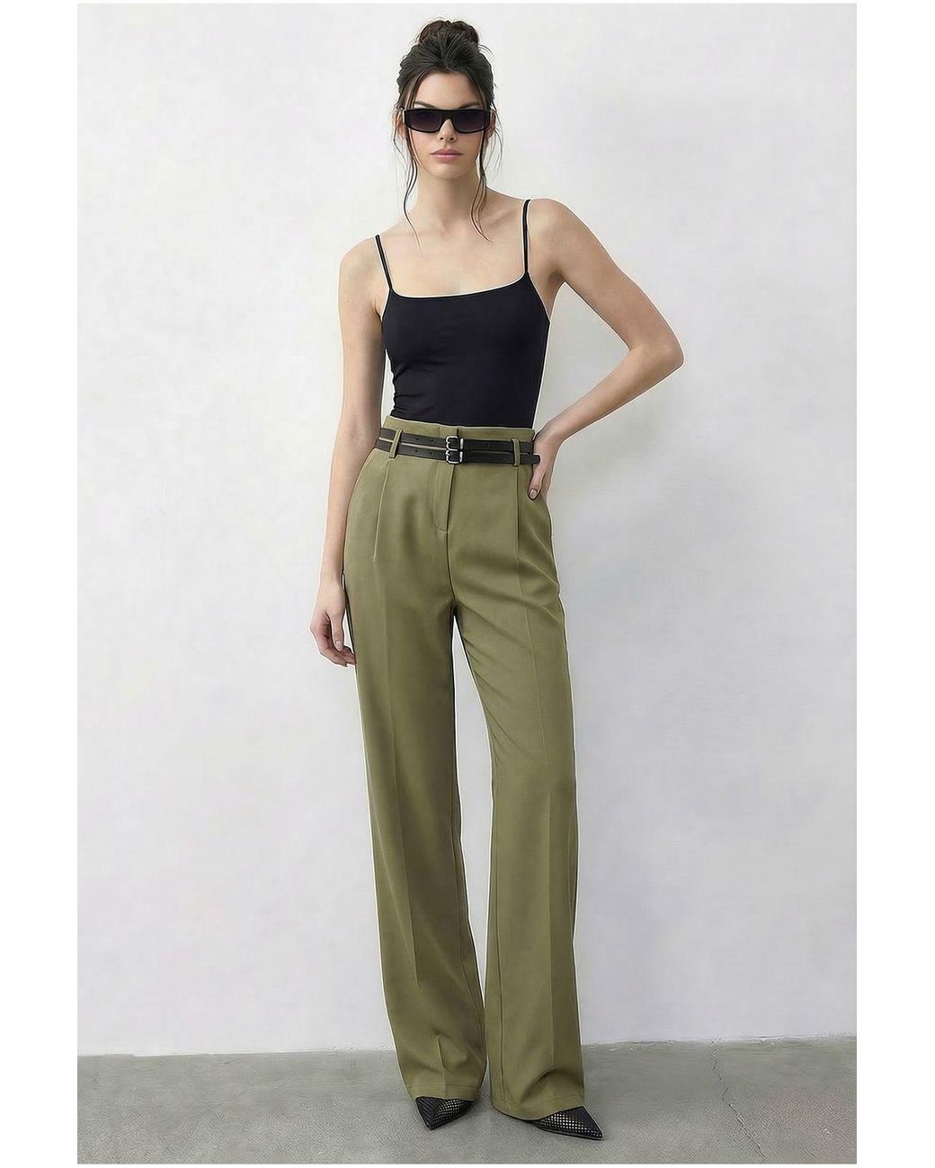 Bianco Lucci Green Elastane Pants