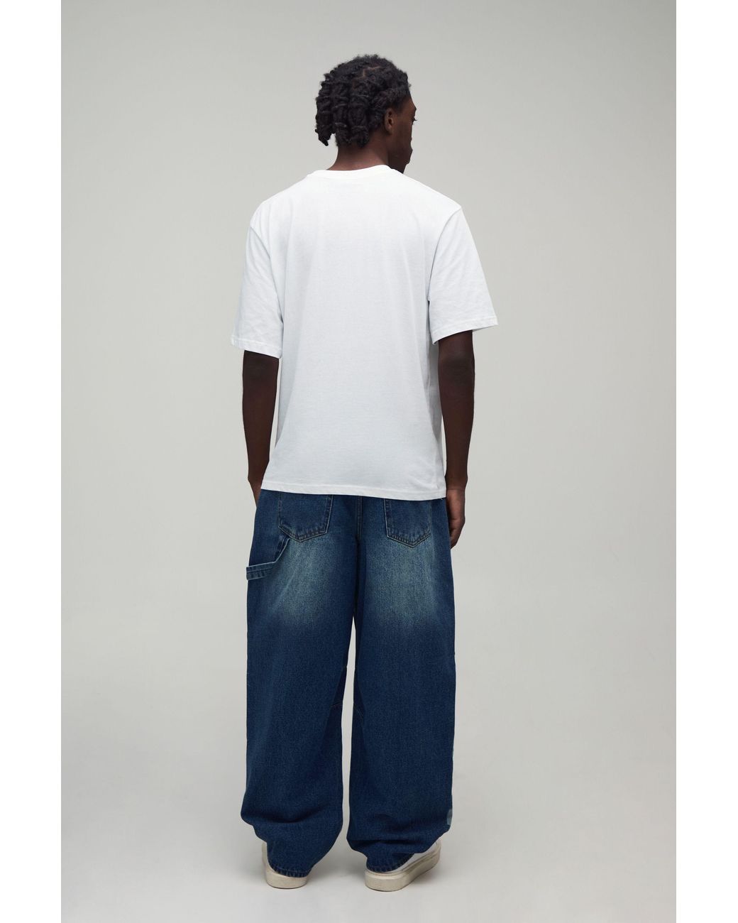 BoohooMAN Blue Western Graphic Balloon Fit Jeans for men