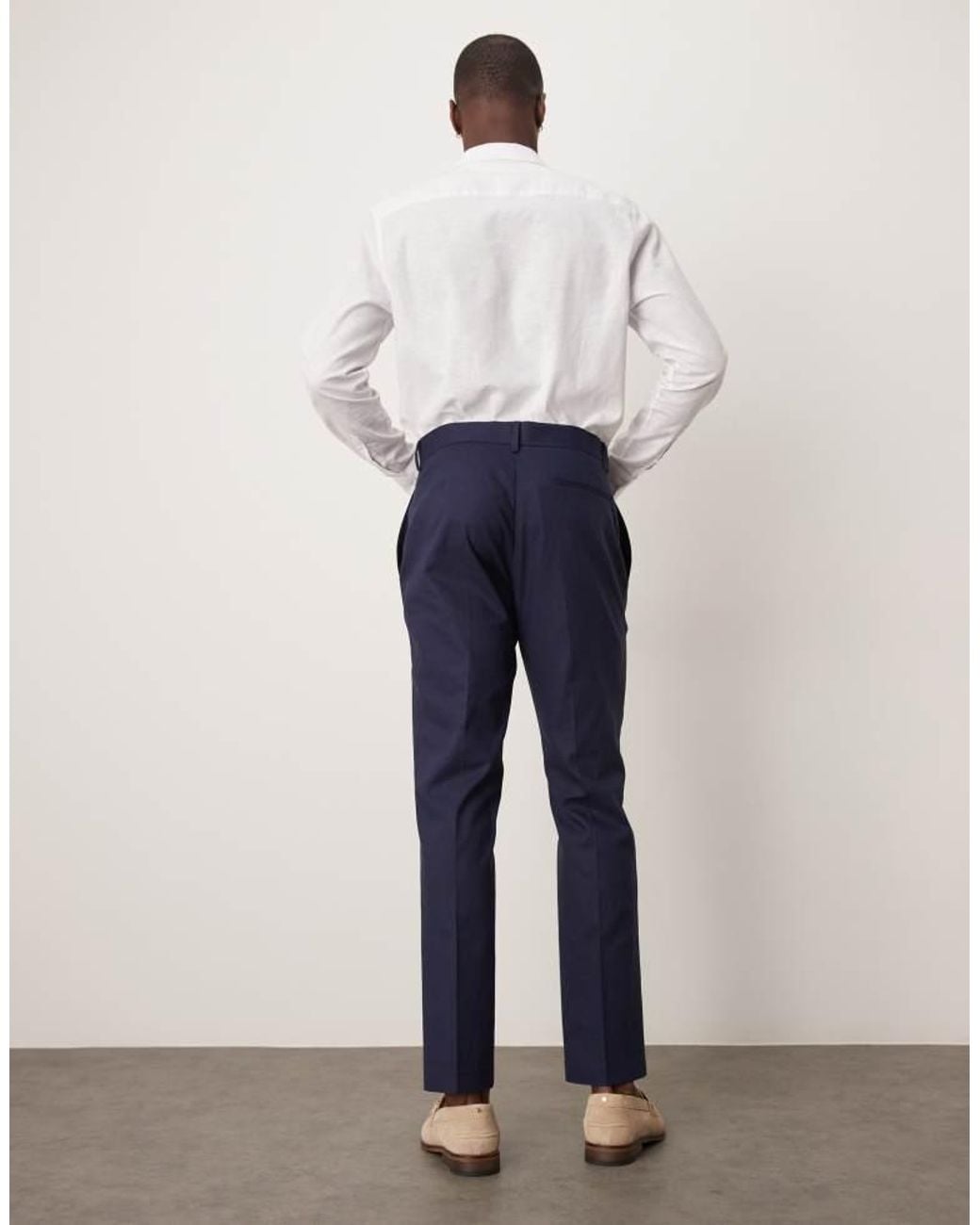 ASOS White Linen Blend Slim Suit Trousers for men