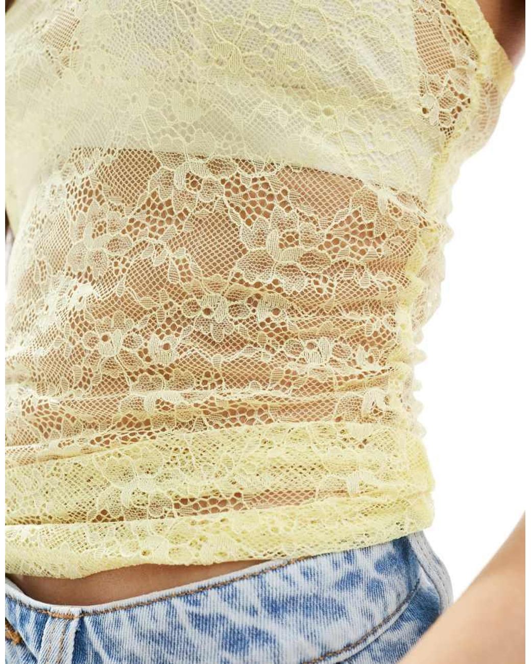 Monki Blue Lace Vest With Racer Back