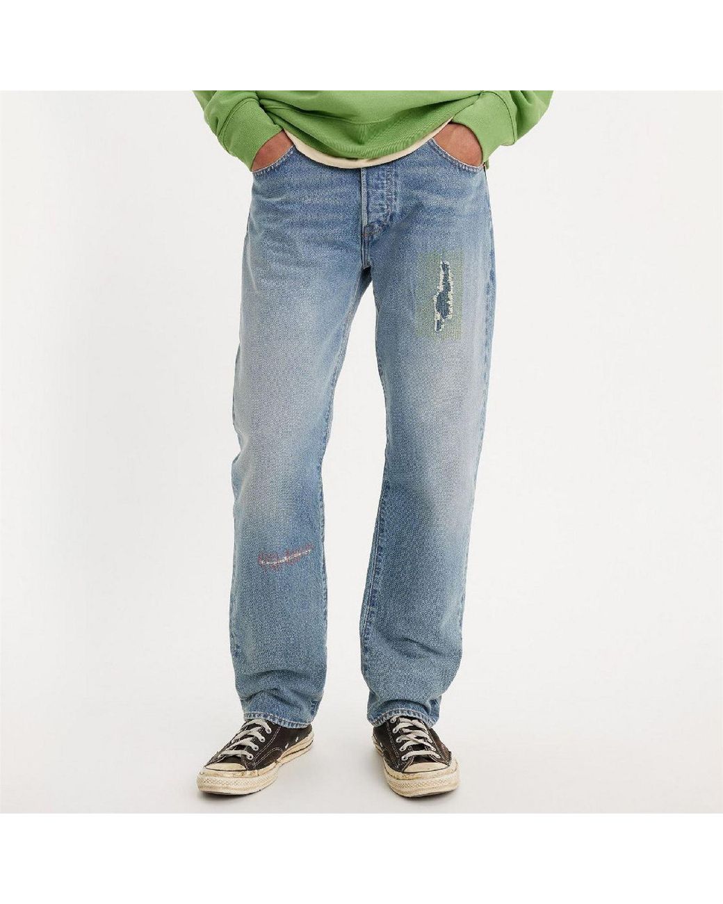 Levi's Blue Levi's Distressed Mid Rise Straight Leg Jeans for men