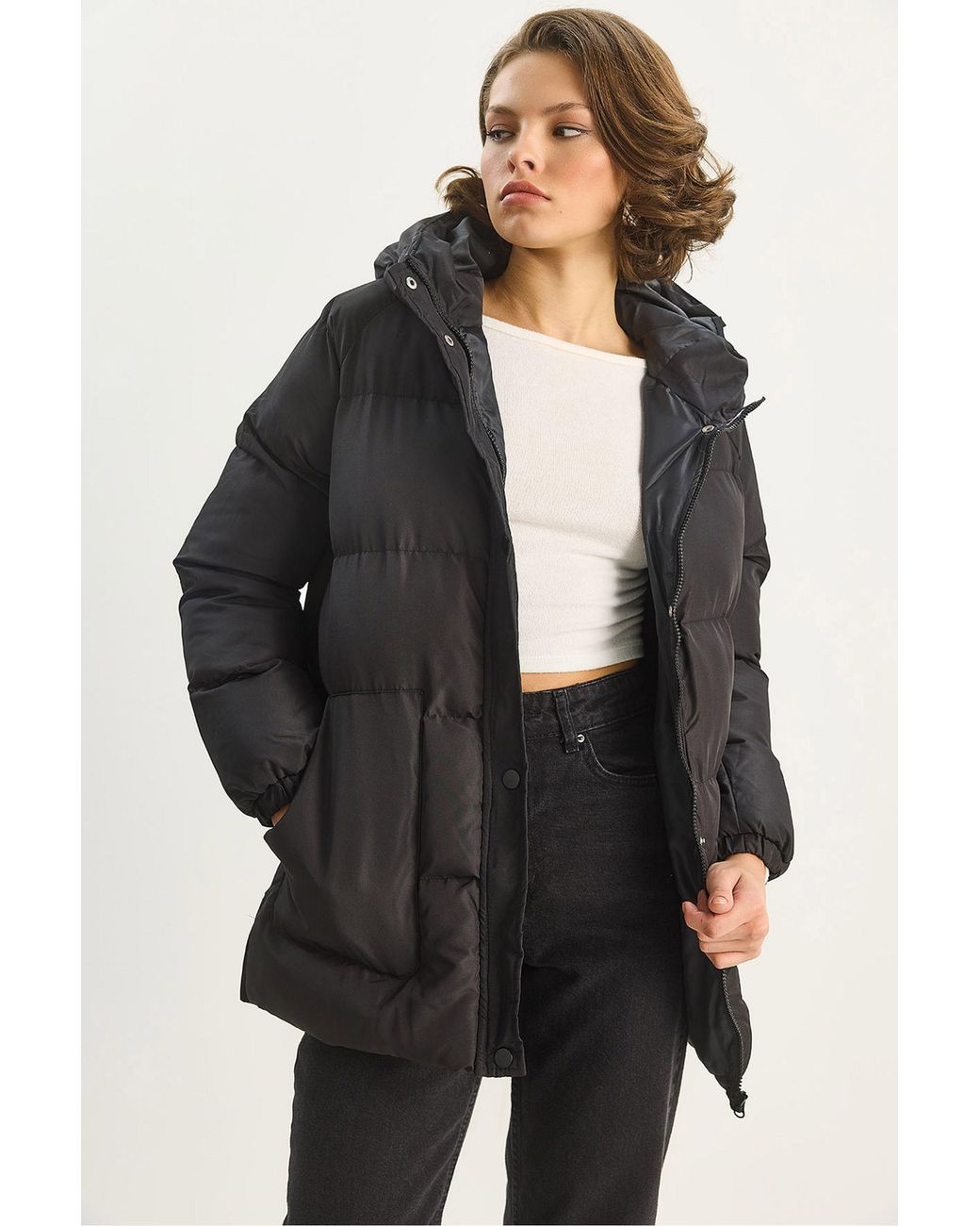 Bianco Lucci Black Hooded Puffer Down Coat