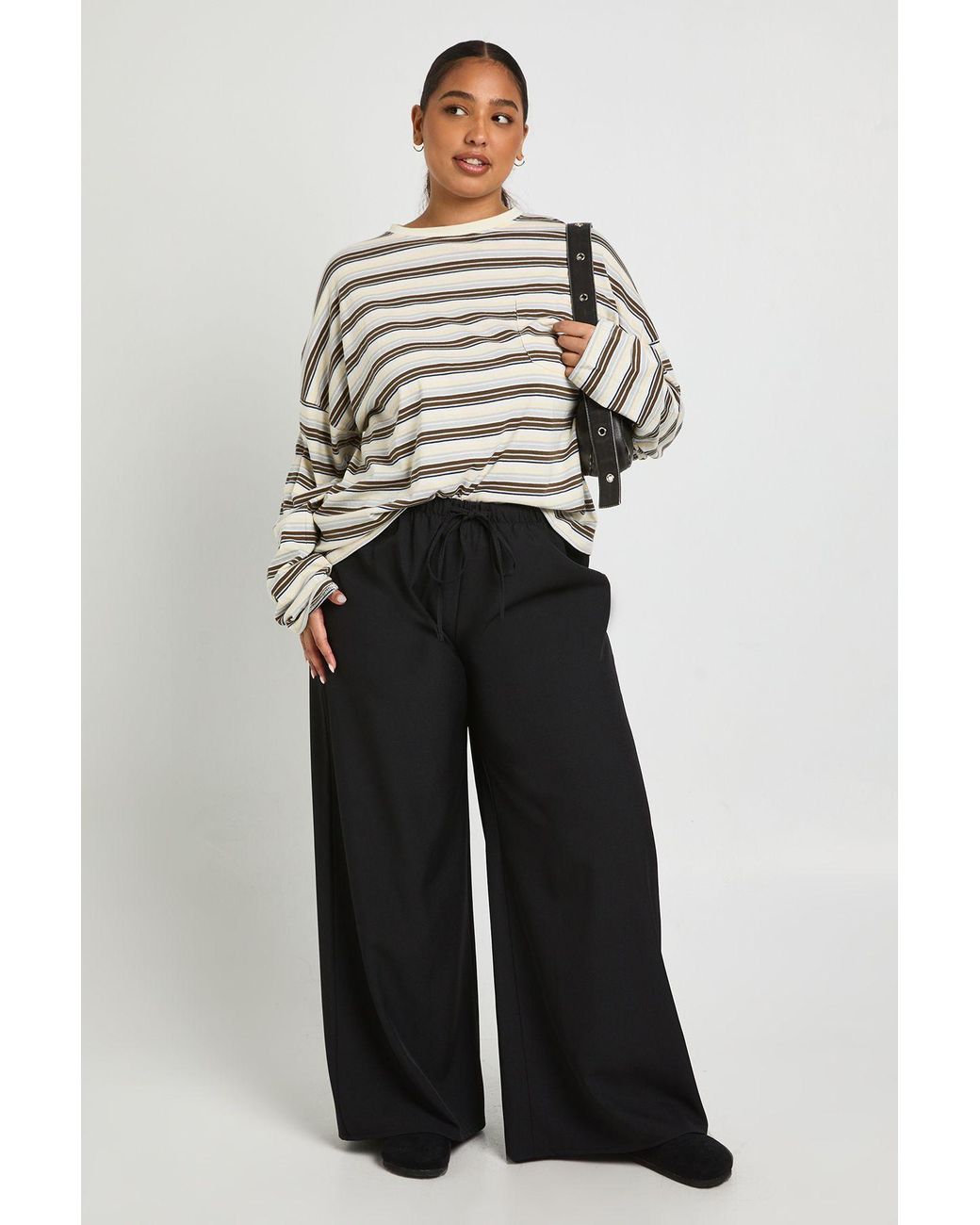 Boohoo White Plus Woven Elasticated Waist Drawstring Wide Leg Trouser
