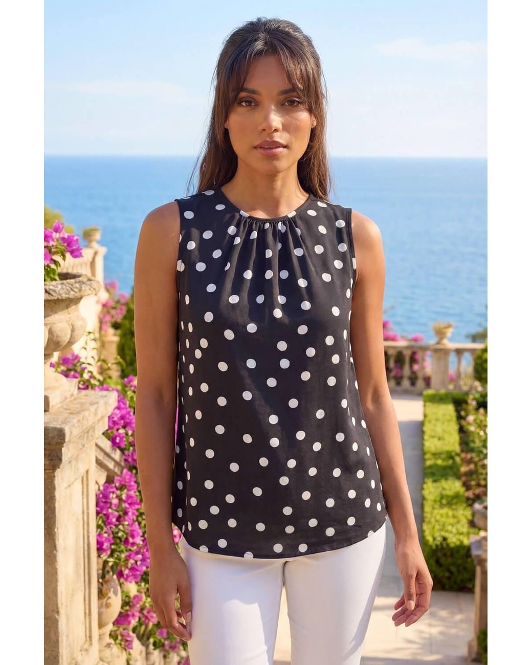 Roman Black Spot Print Tie Detail Vest Top