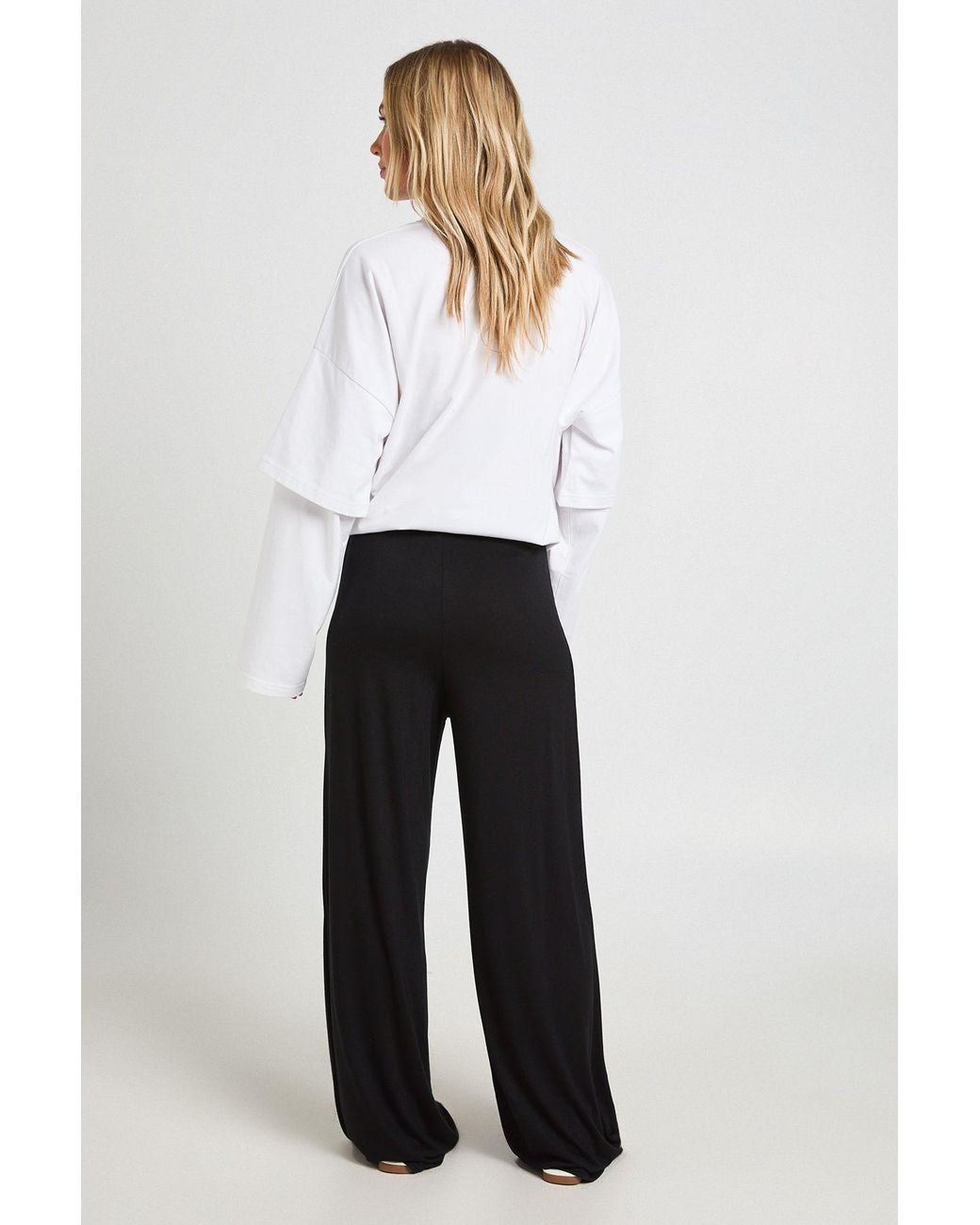 Boohoo White Petite Everyday Jersey Wide Leg Trouser