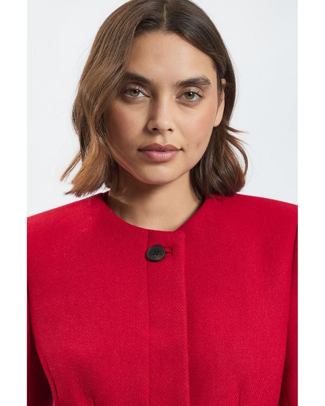 Karen Millen Wool Blend Belted Collarless Tailored Coat