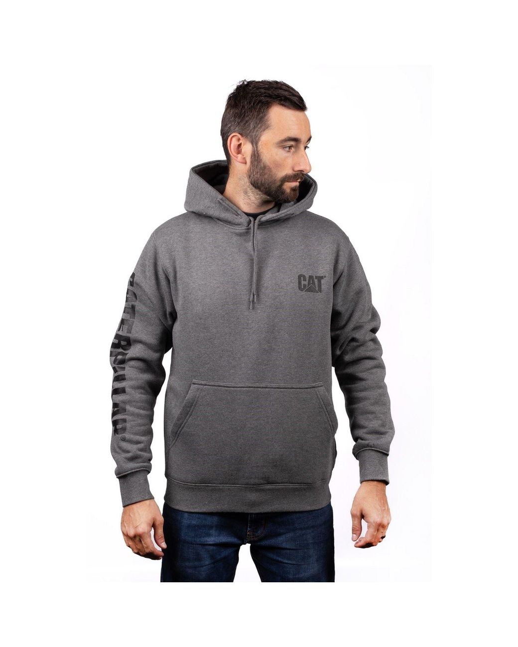 Caterpillar Gray Trademark Banner Cotton Hooded Sweatshirt for men