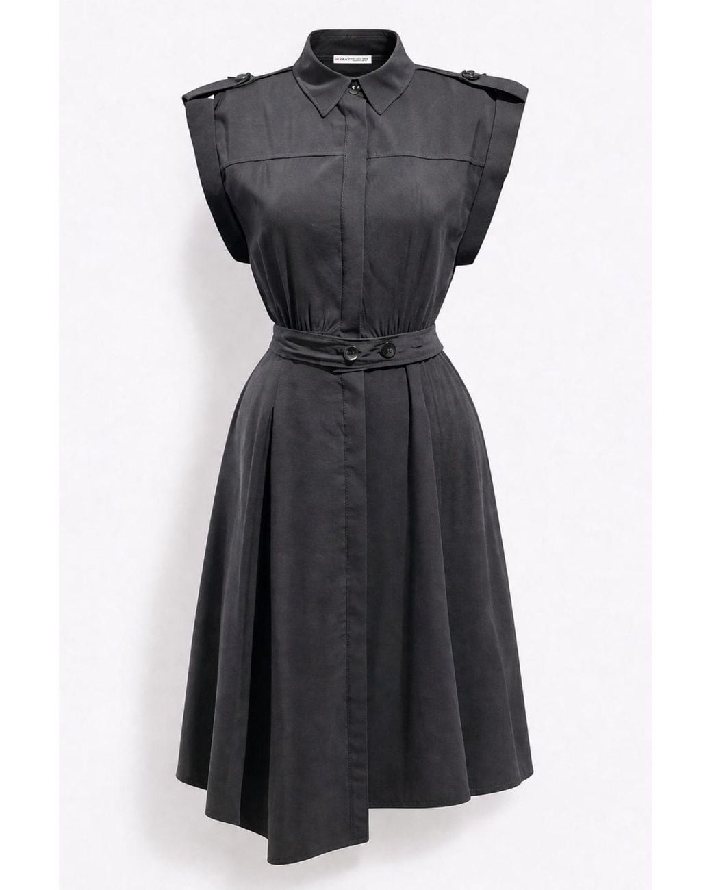 MixRay Black Textured A-Line Midi Shirt Dress With Belt