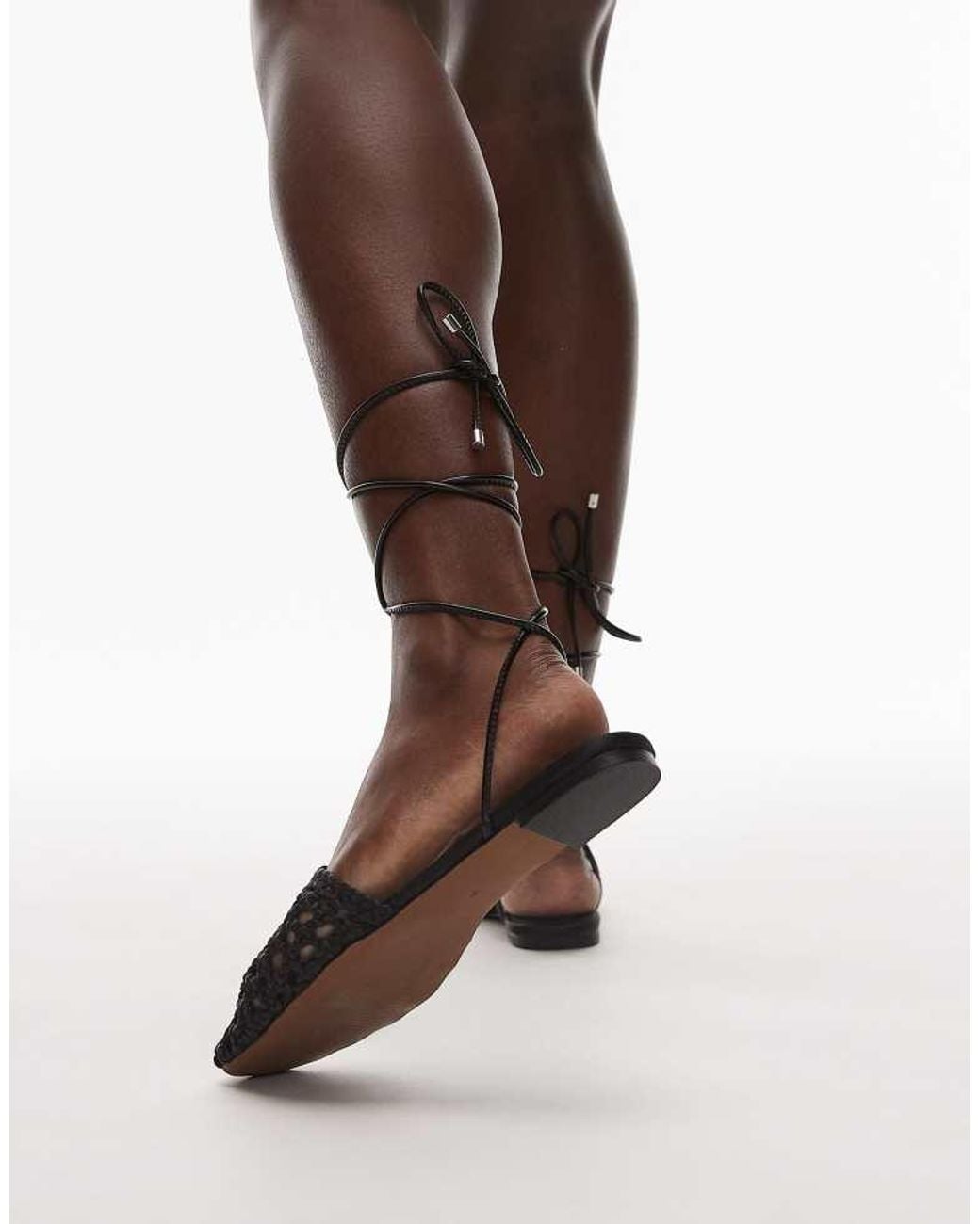 TOPSHOP Brown Arri Woven Tie Up Flat Shoe