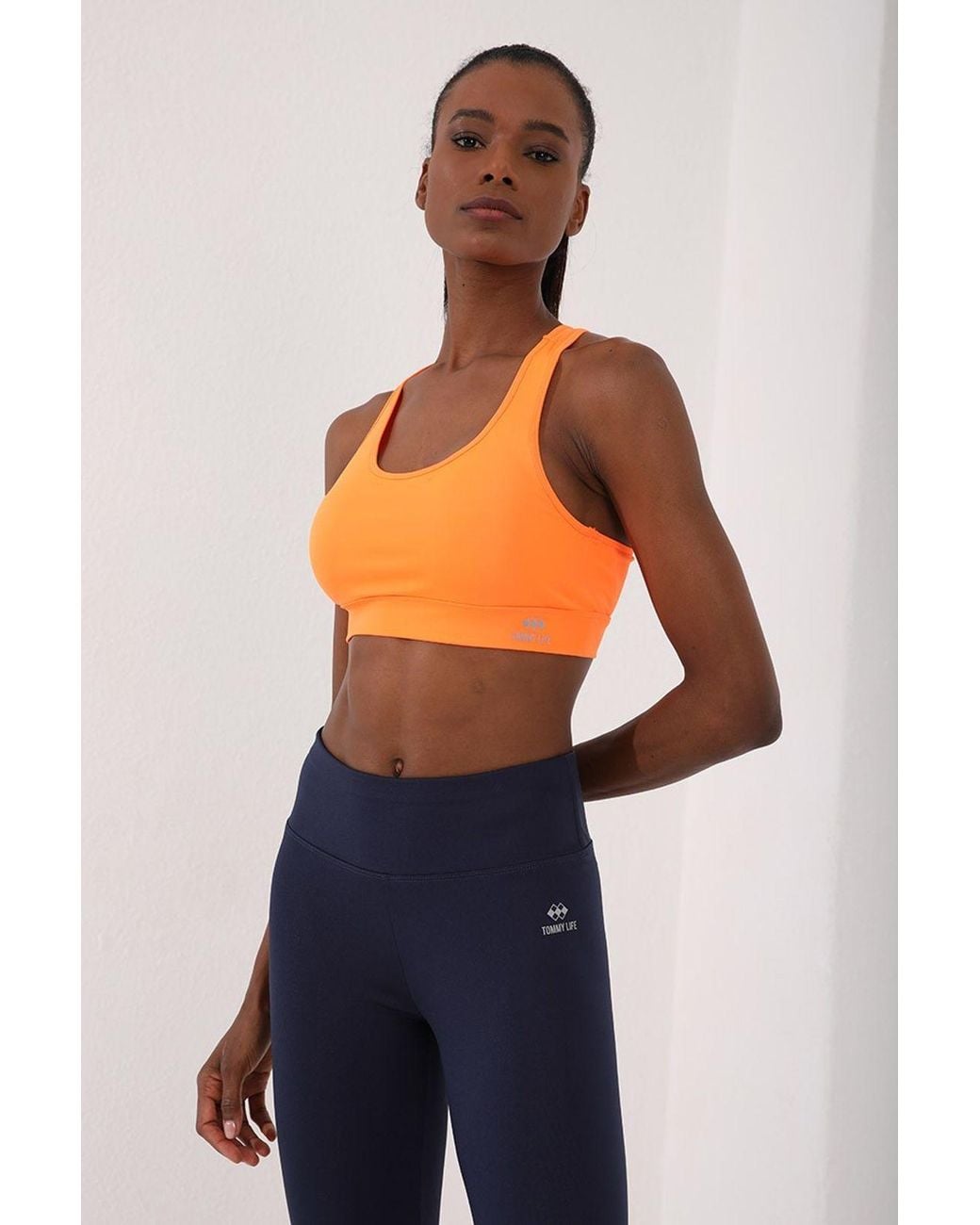 TOMMY LIFE Orange Sleeveless Cropped Fitted Sports Top