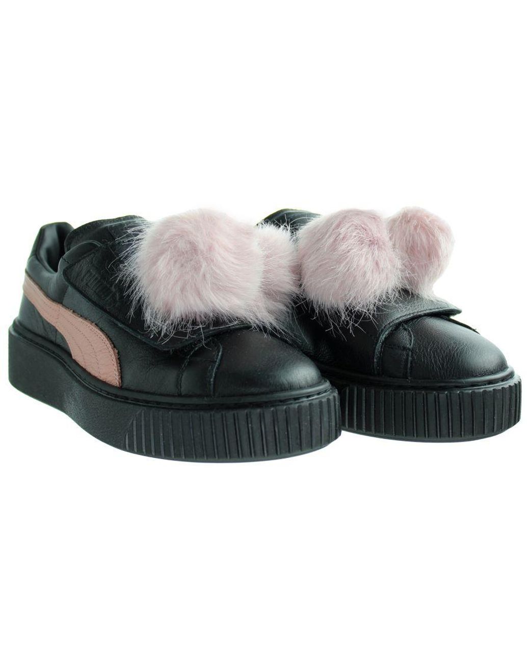 PUMA Black Basket Platform Pompom Trainers Leather