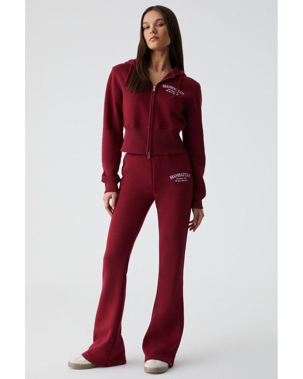 Grimelange Red Crop Hooded Logo Zip Sweatshirt