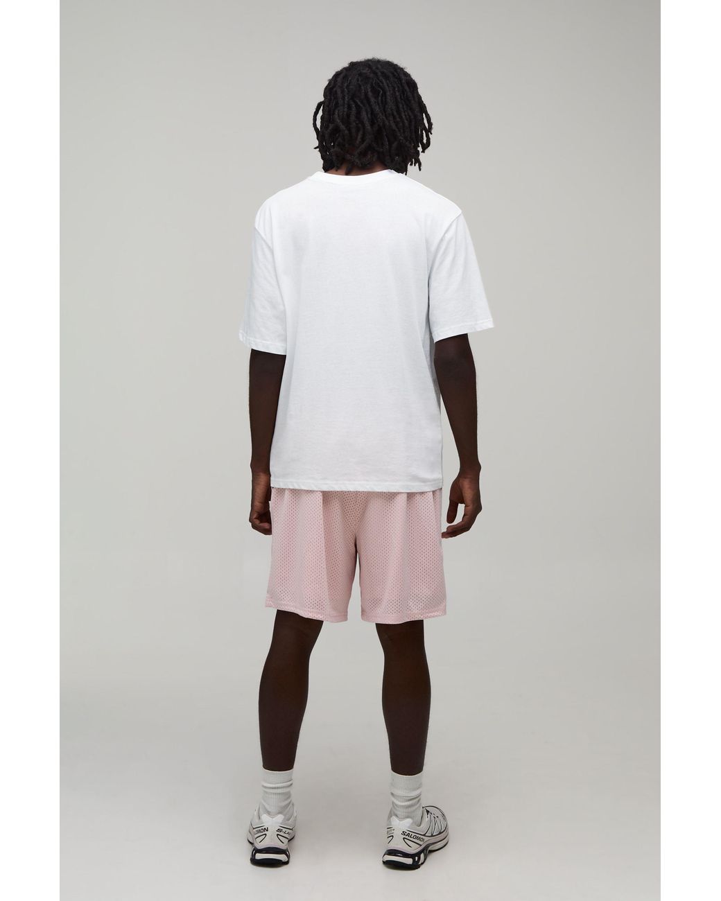 BoohooMAN Pink Baggy Fit Printed Mesh Jersey Short for men