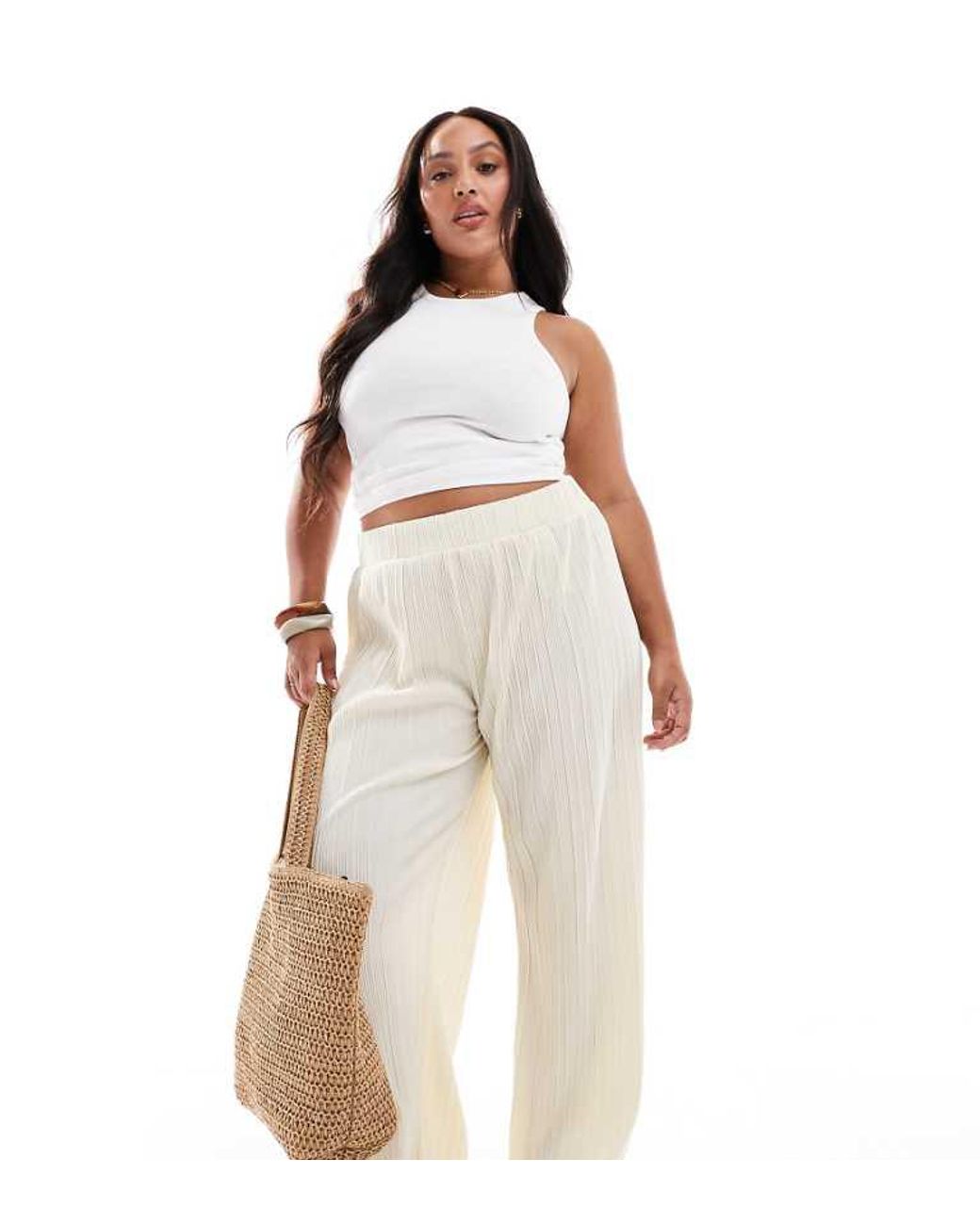 ONLY Natural Plisse Wide Leg Trousers