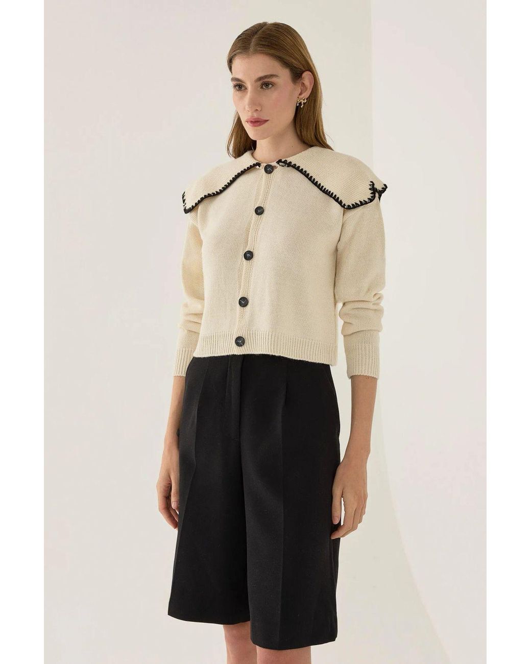 Hiccup Natural Shawl Collar Knit Sweater