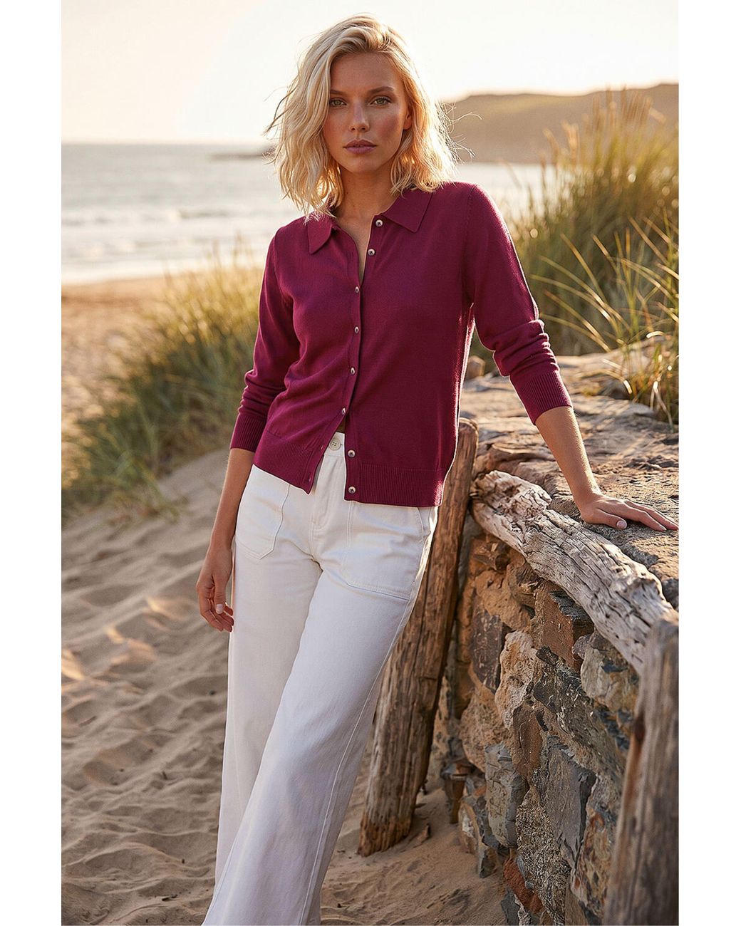Roman Red P- Collar Cardigan