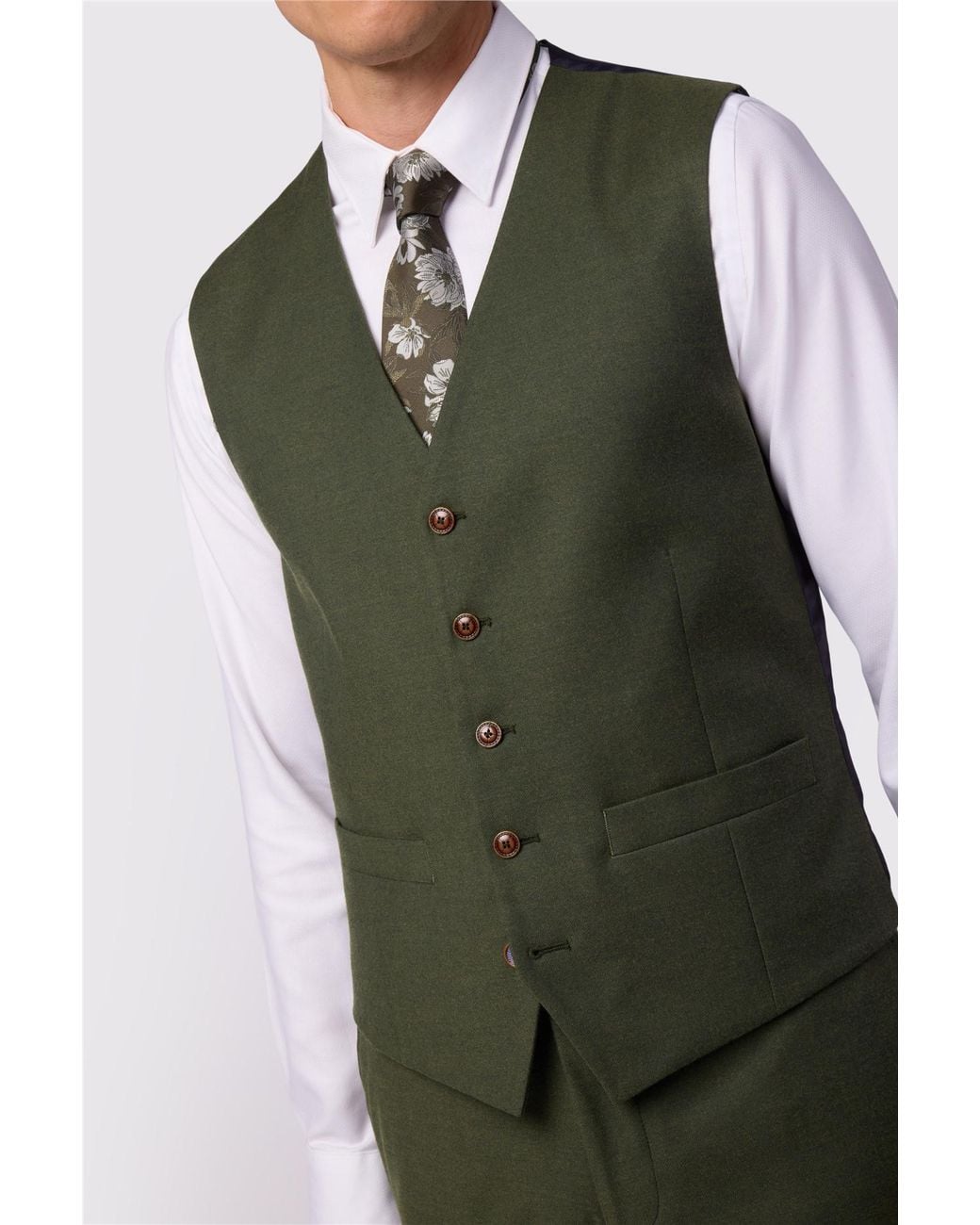 Antique Rogue Green Single Breasted Five Button V-Neck Slim Fit Suit Waistcoat for men