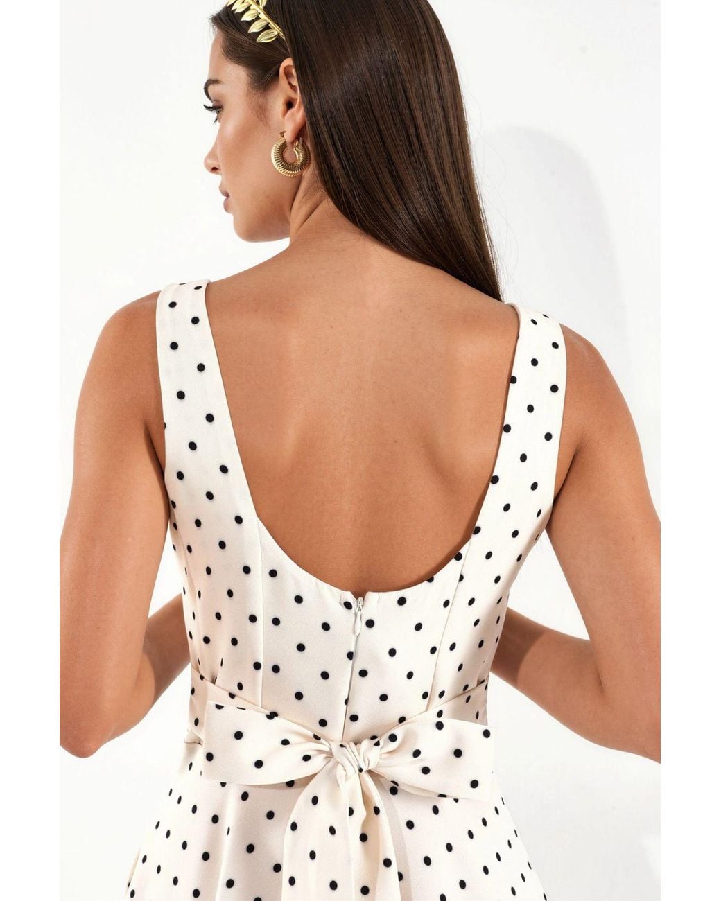 Hiccup Natural Polka Dot Tie Detail Midi Dress