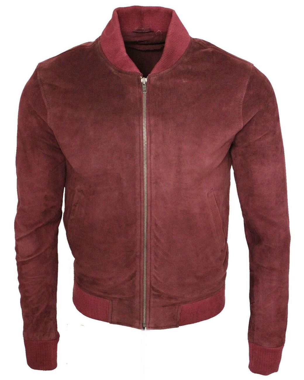 Infinity Leather Red Varsity Soft Suede Bomber Jacket for men
