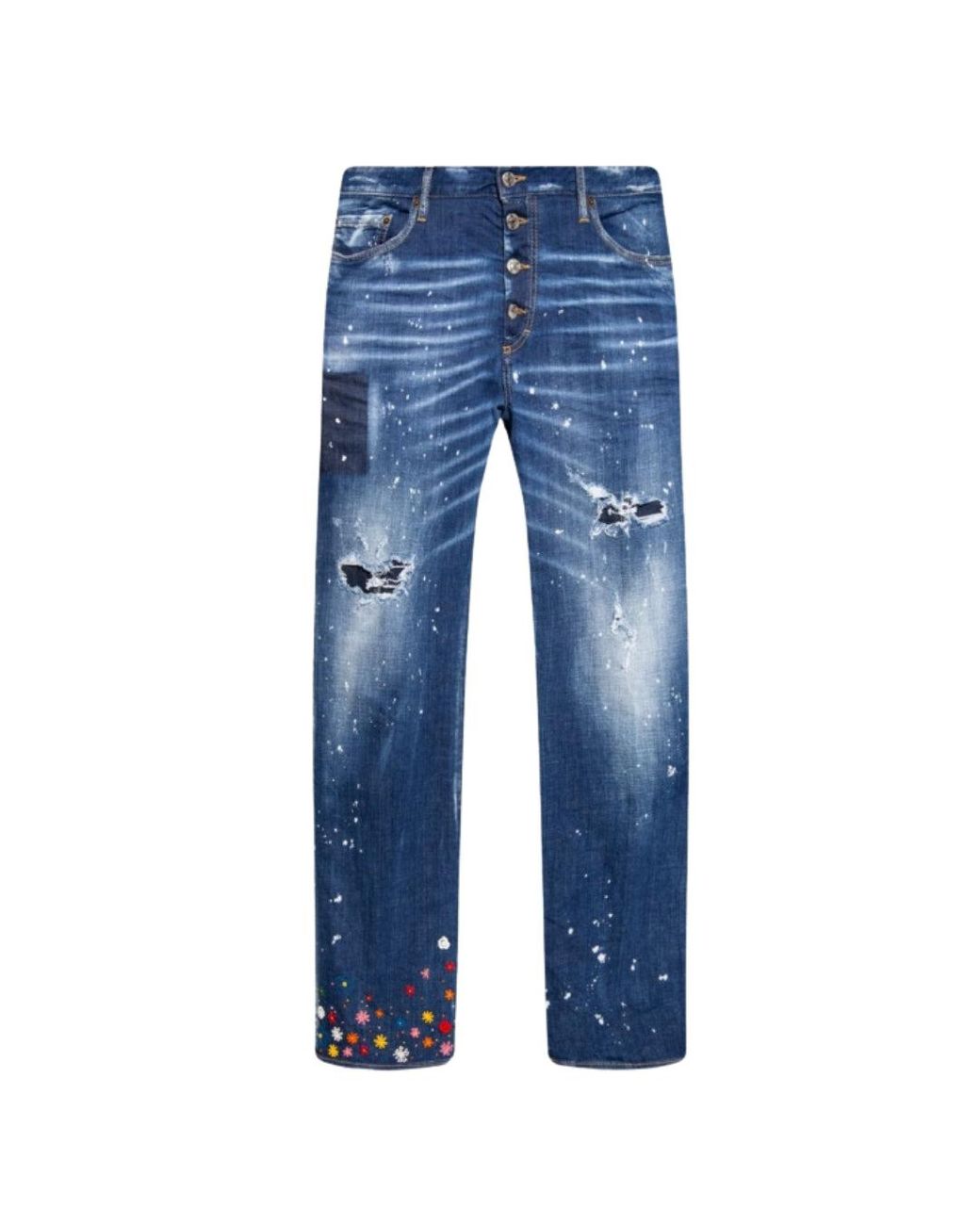 DSquared² Blue Roadie Jean Floral Pattern Jeans Cotton for men